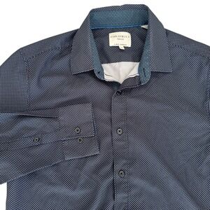 Construct Medium Blue Dots 4-Way Stretch‎ Long Sleeve Button Up Men's Shirt